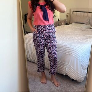 H&M Pink and Navy Geometric Jumpsuit